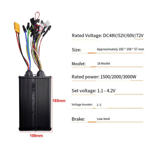2000W 2500W 3000W Fietscontroller 48V 52V 60V 72V 60A Drie Standen 18 Buizen Sinus- en Blokgolfcontroller 2