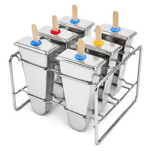 Stainless Steel Ice Cream Molds, Set of 6 Ice Cream Maker, Ice Molds with Holder, Reusable Homemade
