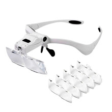 LED Illuminated Headband Glasses Magnifier Glass 5-Interchangeable Lens 1.0X/1.5X/2.0X/2.5X/3.5X for Tool Repair Reading