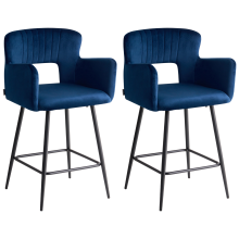 Set of 2 Bar Chairs SANILAC Velvet Navy Blue