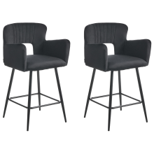 Set of 2 Bar Chairs SANILAC Velvet Black