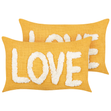 Set of 2 Decorative Cushions LOVE Cotton 30 x 50 cm Yellow