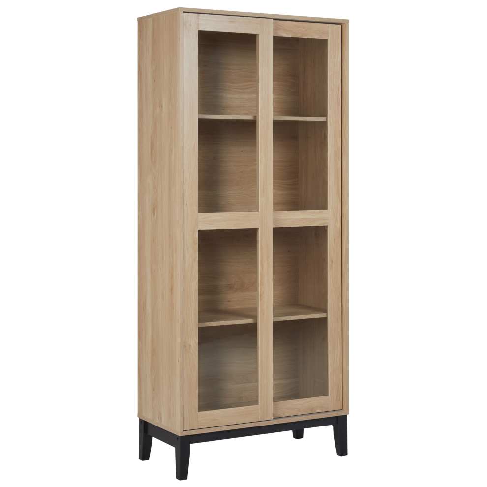 Beliani Glass Display Cabinet Rumson 80 Cm Light Brown