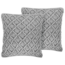 Set of 2 Decorative Cushions KIZKALESI Cotton 45 x 40 cm Grey Geometric Pattern