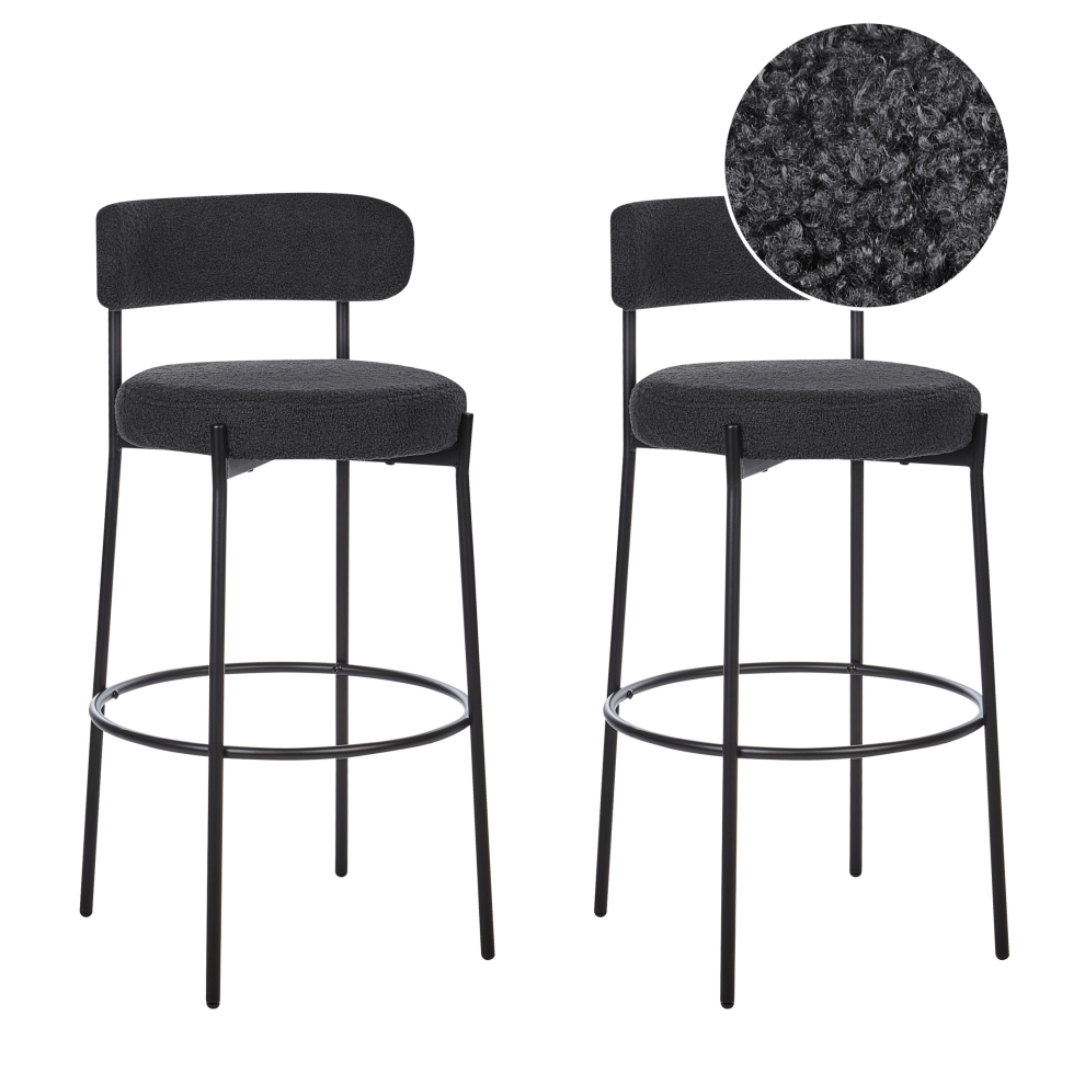 Beliani Set Of 2 Bar Chairs Allison Boucle Black