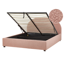 Ottoman Bed VAUCLUSE Boucle Pastel Pink 140 x 200 cm (EU Double)