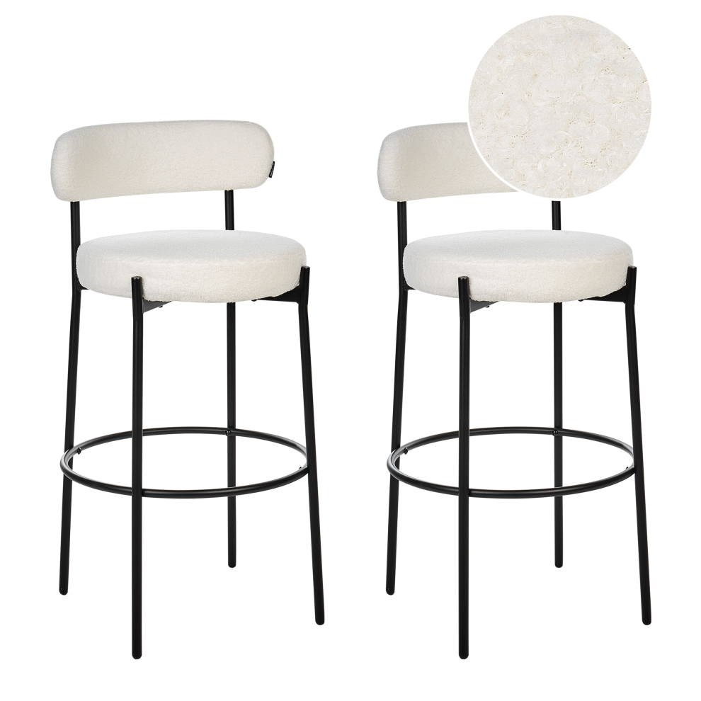 Beliani Set Of 2 Bar Chairs Allison Boucle White