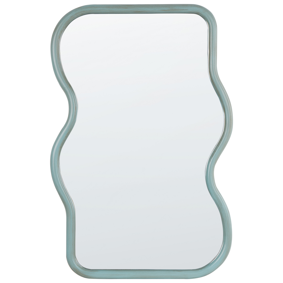 Beliani Wall Mirror Ronnet 60 Cm 90 Cm Paulownia Wood Light Blue