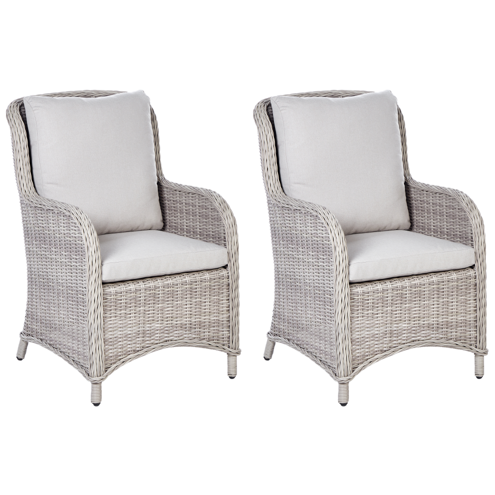 Beliani Set Of 2 Garden Armchairs Cascais Pe Rattan Beige