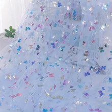Butterfly Hot Stamping Mesh Gauze Fabric 36x59 Inch Blue