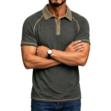 Mannen Shirts Korte Mouw Raglan Kraag Casual Zomer Mode voor Shirts Donkergrijs XXL