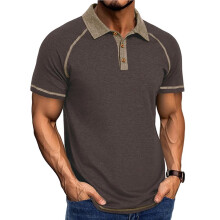 Mannen Shirts Korte Mouw Raglan Kraag Casual Zomer Mode voor Shirts Donkerbruin S
