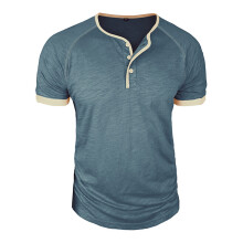 Mens Henley Shirts Short Sleeve Casual Summer Basic T Shirts Button Vintage Light-Weight Tee Tops Denim L