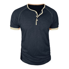 Mens Henley Shirts Short Sleeve Casual Summer Basic T Shirts Button Vintage Light-Weight Tee Tops Royal XXL
