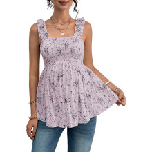 Women'S Maternity Tank Tops Floral Babydoll Top Square Neck Smocked Peplum Blouse Shirts L