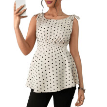Womens Maternity Peplum Tank Top Polka Dot Tie Shoulder Ruffle Hem Pregnancy Shirt Baby Shower Apricot Color XL