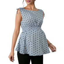 Womens Maternity Peplum Tank Top Polka Dot Tie Shoulder Ruffle Hem Pregnancy Shirt Baby Shower XL