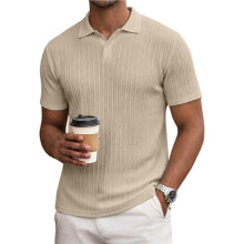 Heren Casual Henley Shirt Zomer Korte Mouw Vakantie Knop Strand Gebreide Rekbare Shirts Khaki L