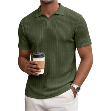 Heren Casual Henley Shirt Zomer Korte Mouw Vakantie Knop Strand Gebreide Rekbare Shirts Legergroen XXXL