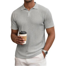 Heren Casual Henley Shirt Zomer Korte Mouw Vakantie Knop Strand Gebreide Rekbare Shirts Lichtgrijs XL