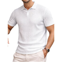 Heren Casual Henley Shirt Zomer Korte Mouw Vakantie Knop Strand Gebreide Rekbare Shirts Wit XXXL