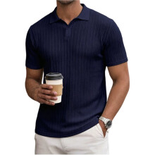 Heren Casual Henley Shirt Zomer Korte Mouw Vakantie Knop Strand Gebreide Rekbare Shirts Donkerblauw XXXL