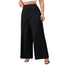 Eleganta Omlottbyxor med Hög Midja och Vida Ben för Kvinnor Svart 4XL