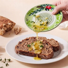 Handgefertigter Keramischer Knoblauchreibe-Teller 4-Teilig, 4,72" Handgemachte Porzellanmahlplatte in Olivgrün mit Mediterranem Zweig