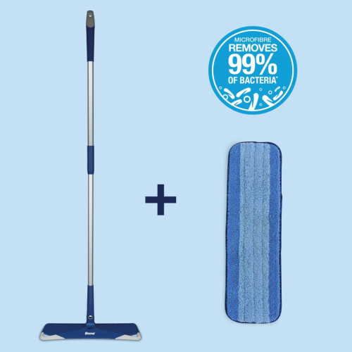 Bona Premium Microfibre Floor Mop Kit - Extra Large Adjustable Flat Mop - Incl. 1 Cleaning Pad, Blue 1