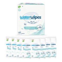 WaterWipes Sensitive+ On The Go Wipes, 224 Count (8 Packs), 3-In-1 Cleans, Cares, Protects, 99.9% Water, Unscented Wet Wipes