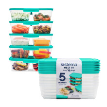 Sistema NEST IT Meal Prep Containers | 1.9 L | Airtight Food Storage Containers with Compartments & Lids | School Lunch Boxes | Green | 5 Count