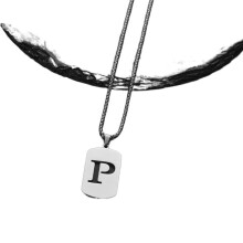 Stainless Steel Initial Pendant Necklace A-Z Figaro Chain