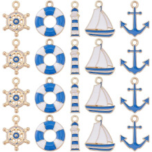 Nautical Charms Alloy 60 pcs Anchor Ship Beacon Ocean Blue