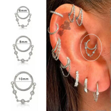 Silver Chain Dangle Huggie Earrings 1.2mm x 10mm