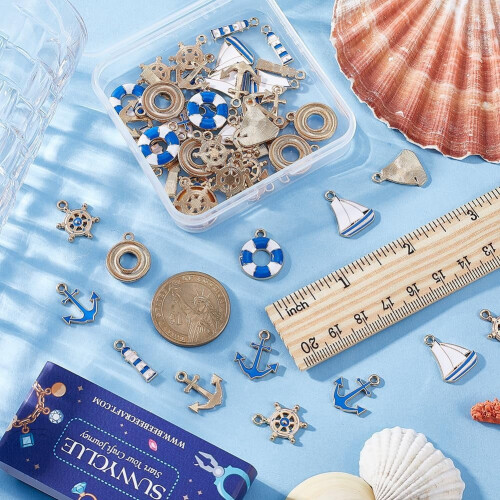 Nautical Charms Alloy 60 pcs Anchor Ship Beacon Ocean Blue 2