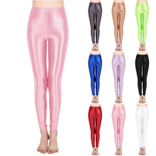 High Waist Shiny Yoga Pants Women Faux Leather M