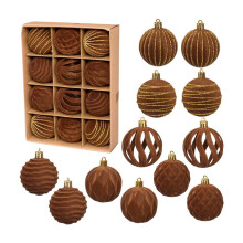 Flocked Velvet Christmas Ornaments Brown 60mm 12-Pack
