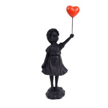 Little Girl with Balloon Figurine Statue Sculpture Living Study Room Bedroom Decor Home Table Decoration Black