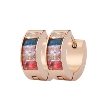 Women's Stainless Steel Rainbow CZ Hoop Earrings Rose Gold