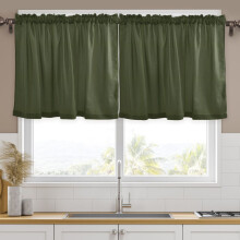 Olive Green Solid Curtains Set Rod Pocket Half Window Cafe