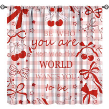 Red Bow Quote Curtains Cherry Ribbon Plaid 84x84 Inch