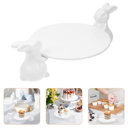 Rabbit Tray Ceramic Easter Cake Stand 2 pcs