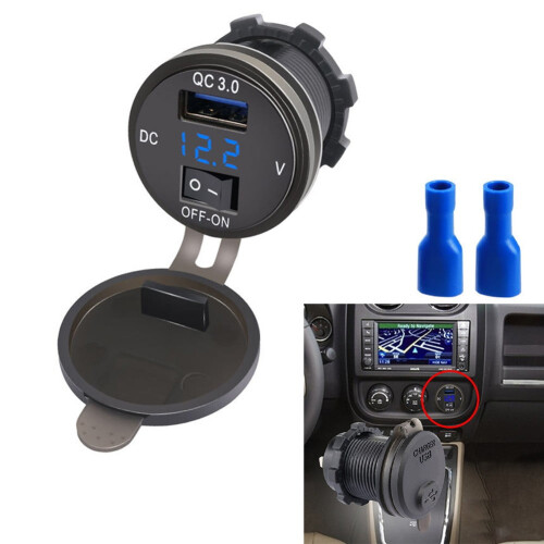 12V/24V QC3.0 USB Fast Charger Socket with On/Off Switch