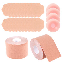 Breast Lift Boob Tape with Nipple Pads, Premium Fabric Body Tape with Breast Support Lift, Adhesive Bra Boobtapes and Silicone Nipple Cover for