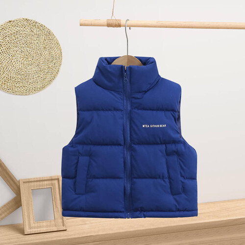 Royal Blue Kids Sleeveless Down Vest Collared Zip-Up 1
