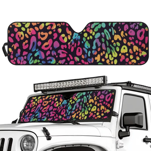 Leopard Print Windshield Sunshade for Jeep 52.95" x 16.14" 1