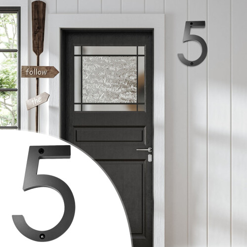 Black Acrylic Floating House Number 5 Inch 1