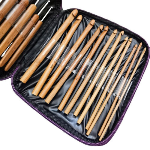 20PCS Bamboo Crochet DIY Hand Crochet Tool Carbonized Bamboo Handle Crochet Sweater Needle Set 2