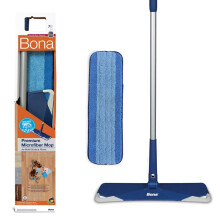 Bona Premium Microfibre Floor Mop Kit - Extra Large Adjustable Flat Mop - Incl. 1 Cleaning Pad, Blue