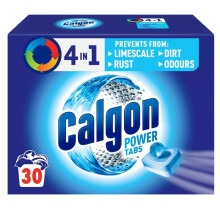 Calgon 4-in-1 Washing Machine Cleaner and Water Softener Tablets, Removes Limescale & Odours, Deep Clean, 30 Tablets